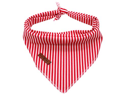 Dog Bandana for Small Medium Large Dogs (Red&White Stripe / Large (Pack of 1))