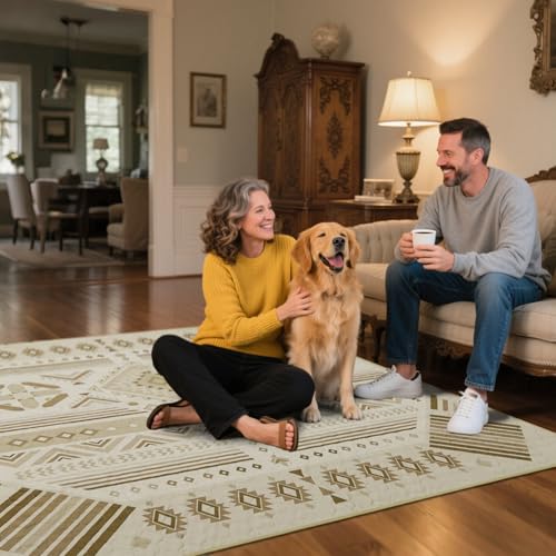 Washable Pee Pads for Dogs (Khaki Geometric / 35" Square (2 Packs))