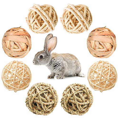 8 Pcs Small Animals Play Balls Rolling Activity Chew Toys Gnawing Treats for Rabbits Guinea Pigs Chinchilla Bunny Natural Balls (8Pcs)