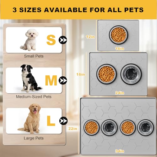 Silicone Dog Cat Food Bowl Mat (L-34''X22'' / Light Gray)