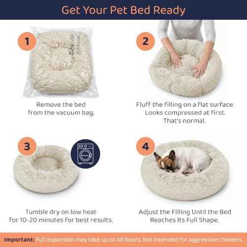 Calming Donut Dog Bed for Small Dogs (Ivory Beige / Large (36"L x 36"W x 10"Th))