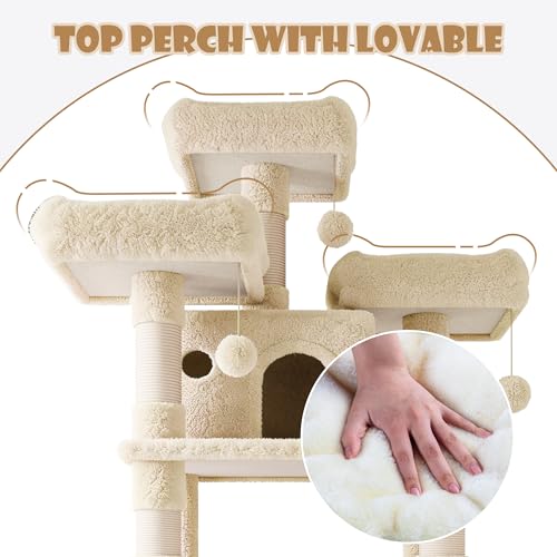 81 Inches Extra Large Cat Tree for Indoor Adult Cats (81in / Beige)