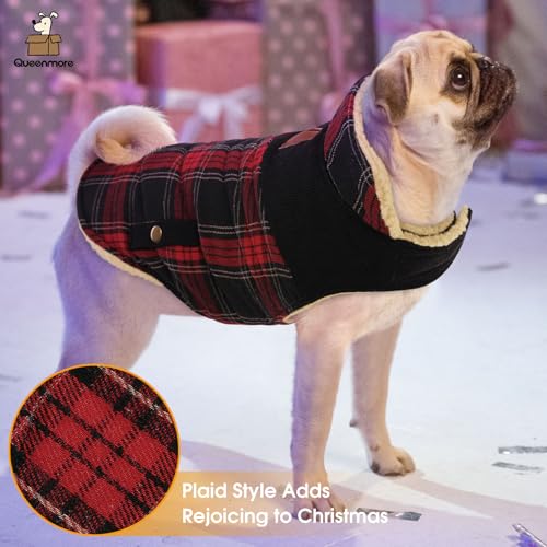 Plaid Dog Winter Coat Waterproof Cold Weather Warm Puffer Jacket (X-Small / Red-Black Plaid)