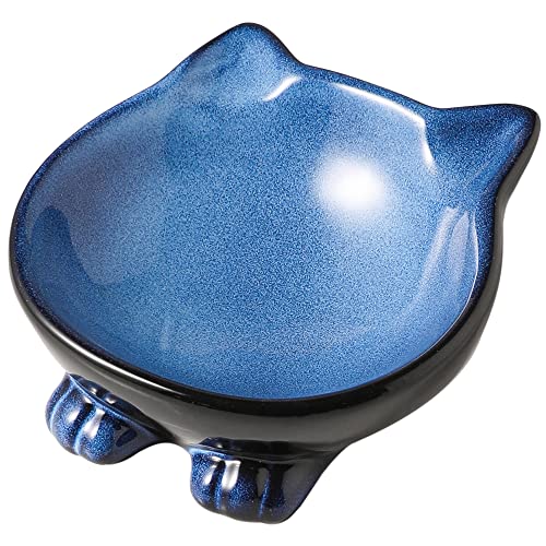 Ceramic Basic Cat Bowls (4.25 OZ / Blue & Black)
