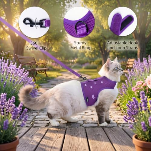 Cat Harness and Leash Set for Walking Escape Proof (Purple / M 5.5-9 lbs)
