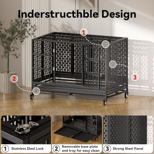 48 Inch Heavy Duty Dog Crate with Wheels (47.2"L x 28.9"W x 29.9"H)