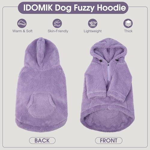 Fuzzy Dog Sweater with Adjustable Hood & Harness Hole (Large / Light Purple)