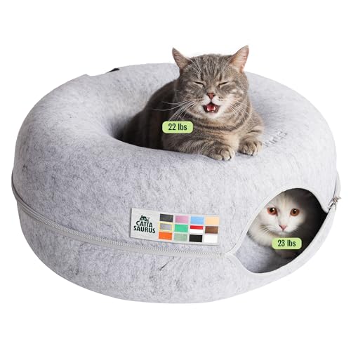 Peekaboo Cat Cave Donut for Multiple & Large Cats up to 30 (Light Gray / Large)