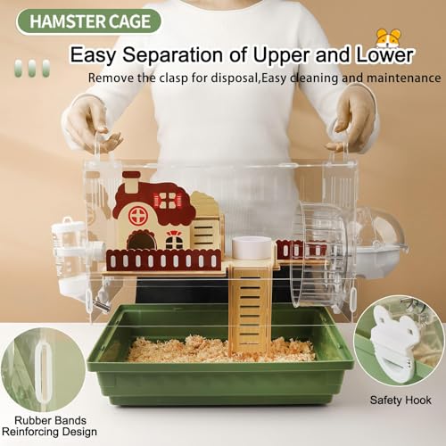 8 in 1 Clear Acrylic Hamster Cage with All Accessories (13.4"L x 10.2"W x 12.6"H / Green)