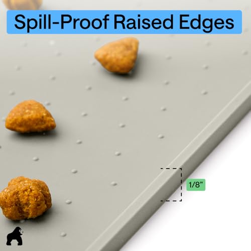 Dog Food Mat 100% Waterproof Silicone (Light Gray / 32"l X 24"w)
