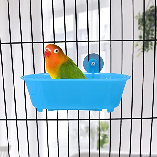 Bird Bath with Mirror for Small Birds Budgie Parakeet Cage (Blue (B))