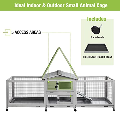 Bunny Cage and Outdoor Rabbit Hutch with Casters Waterproof Roof