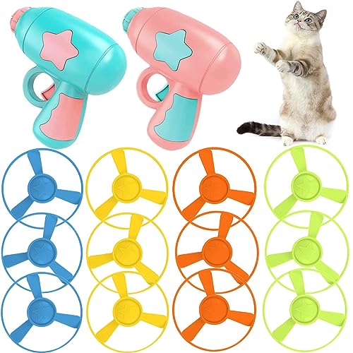 14 PCS Cat Fetch Toy with Colorful Flying Propellers Set
