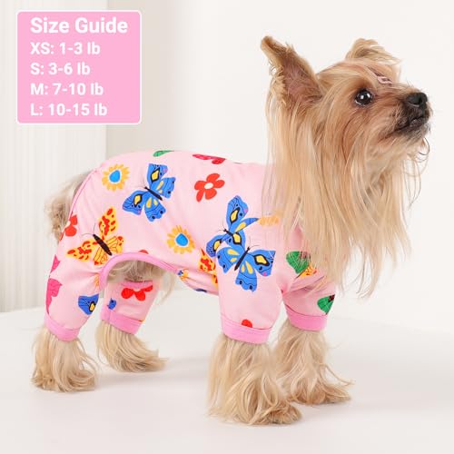 Dog Pajamas Small Sized Dogs Stretchable Summer Dog Clothes Pjs 4 Legs Girl Boy Cute Soft Puppy Outfits Doggie Cat Jammies Jumpsuit Sleeper for Pet (Butterfly / Large (Chest 17in ))