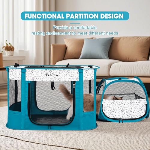 Portable Cat Playpen with Litter Box (Peacock blue)