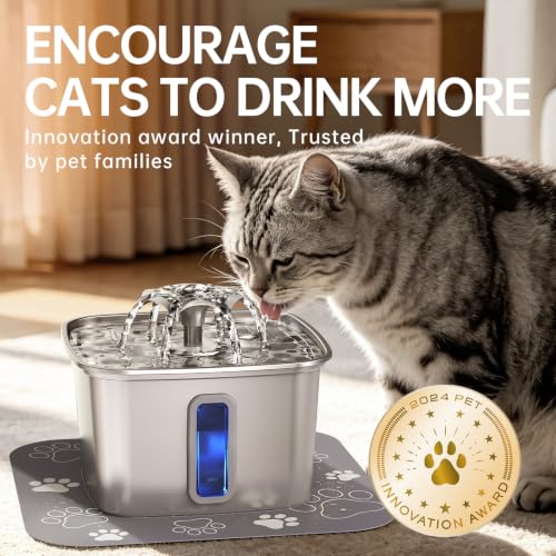 Innovation Award Winner Stainless Steel Cat Water Fountain (Silver / 108oz (Cats & Small Dogs))