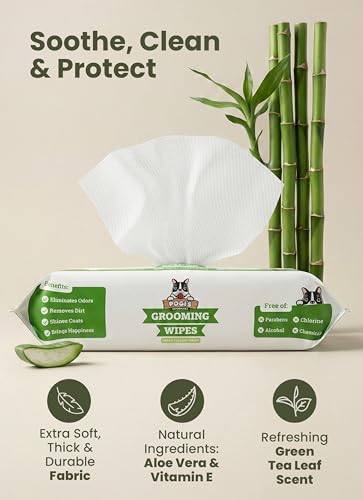 Pogi's Dog Grooming Wipes for Paws & Butt (100-Count Wipes / Green Tea Leaf Scented)