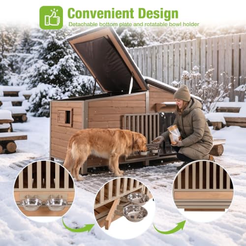 Heated Dog House Outdoor with Heated Pad 60" Extra Large Dog Kennel with Chew