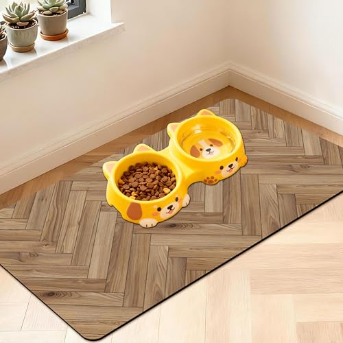 Pet Feeding Mat for Floors Waterproof Dog Mat for Food and Water Absorbent Quick Dry Non Slip mat for Cat Bowls (30"L x 17"W / Wooden)