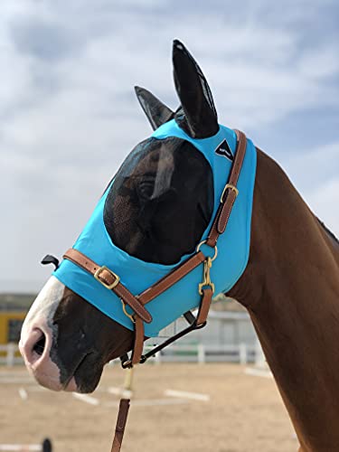 Horse Fly Mask Super Comfort Horse Fly Mask Elasticity Fly Mask with Ears We Only Make Products that Horses Like… (Pacific Blue / M)
