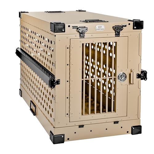 Aluminum Collapsible Dog Crate (Tan / 34.6"L x 25.2"W x 28.9"H)