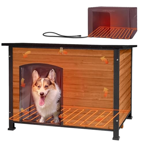 Heated Dog House Outdoor 43.3" L Insulated Dog Kennel with Metal Frame Large Dog Crate for Medium to Large Dogs Outside with Heater and Insulated Liner for Winter