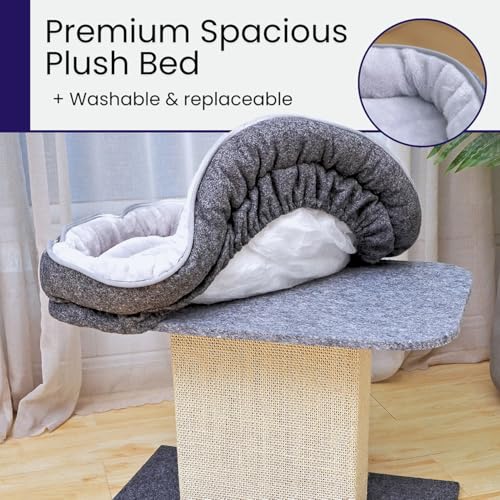 Cat Perch with Washable Replaceable Bed & Wide Sisal Scratching Post