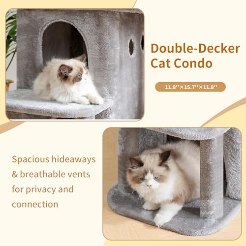 26.3" Cat Tree for Large Cats with Big Perch & Dual Condos HCT204SW (Light Gray / 26.3 inch)