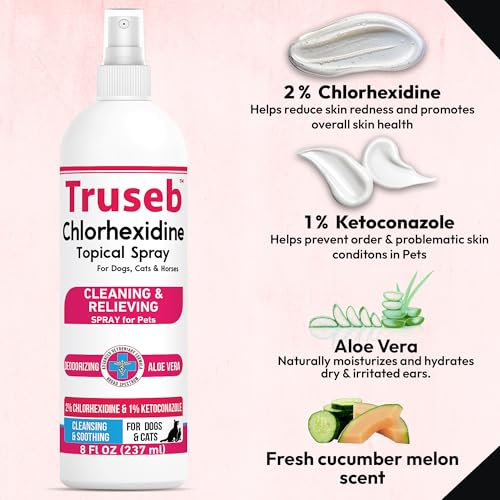 Truseb Advanced Strength Medicated Chlorhexidine for Dogs Cats Horses Skin Spray with Aloe Vera