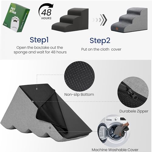 Ramp Dog Stairs for High Beds 22.6" H (Grey / 5-Step (33"D x 15.7"W x 22.6"H))