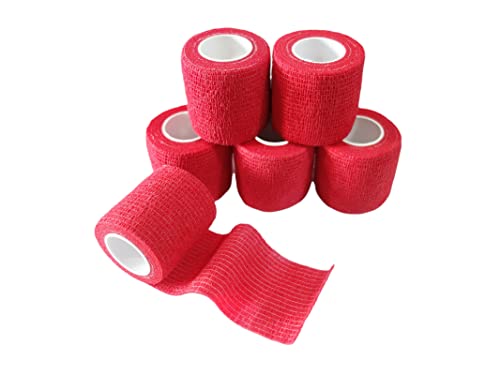 6 Pack 2" x 5 Yards Self Adhesive Bandage Wrap Breathable Cohesive Vet Wrap for Pets (2 Inch / Red)