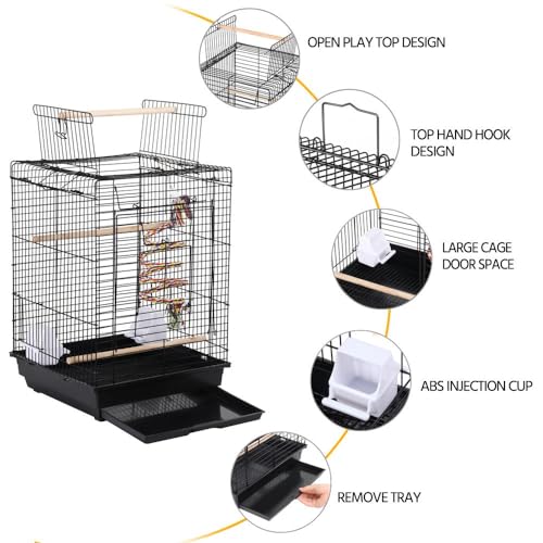 Open Play Top Travel Bird Cage for Conure Sun Parakeet Green Cheek Conure Lovebird Budgie Finch Canary (Black)