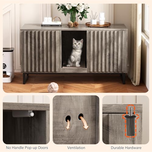 Double Litter Box Enclosure (Grey / 47.6"L x 21.5"W x 26"H)