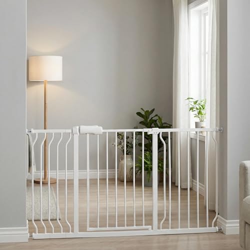 53 57.5 Inch Extra Wide Baby & Dog Gate Indoor Safety Gate for Doorways (White / 53"-57.5"/134-146CM)
