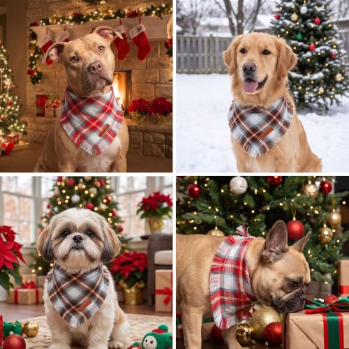 Plaid Christmas Dog Bandanas (Large / Red Brown Plaid)