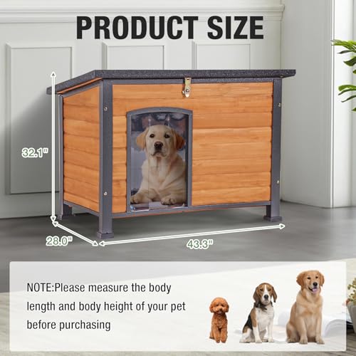 43.3‘’ Heated Dog House Outdoor with Heater and Insulated Liner for Winter (Heated Dog House)