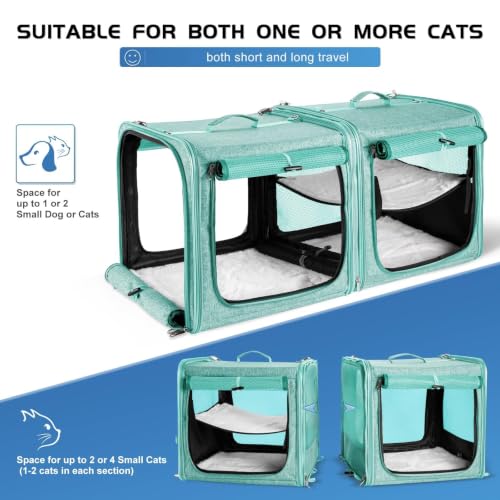 Extra Large Cat Carrier for 2 Cats with Travel Litter Box (Green)
