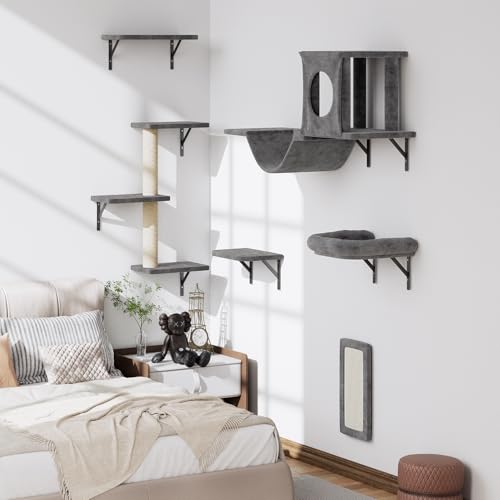 12-in-1 Cat Wall Shelves, Luxury Wall-Mounted Cat Shelves, Dark Gray (Dark Gray / Set of 12)