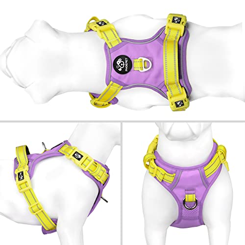 No Pull Dog Harness (Baby Purple Base & Yellow Straps / Large)