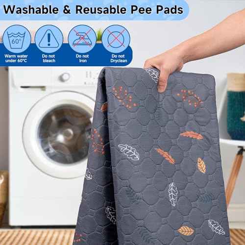 Washable Pee Pads for Dogs Large 24" x 72" 2 (Leaves - Deep Grey / Runner 24x72 Inch (Pack of 2))