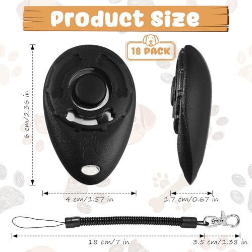 18 Pcs Dog Training Clicker with Wrist Strap for Pets (Black)