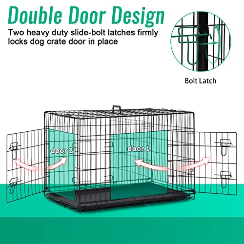 Dog Crate for Large Dogs 42 Inch Folding Metal WirePet Cage Double Door W (Black)