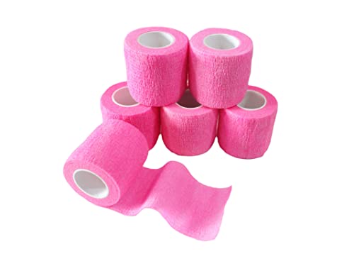 6 Pack 2" x 5 Yards Self Adhesive Bandage Wrap Breathable Cohesive Vet Wrap for Pets (2 Inch / Pink)