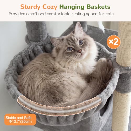 Giant Tall Heavy Duty Cat Tower for Indoor Large Cats (Light Grey / 75 inch)