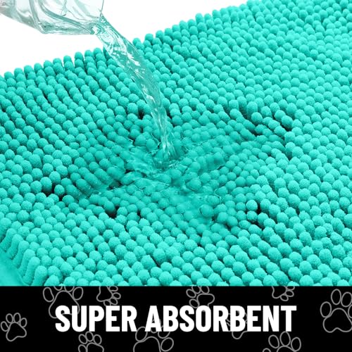 Dog Door Mat for Muddy Paws (36"X24" / Turquoise and White)