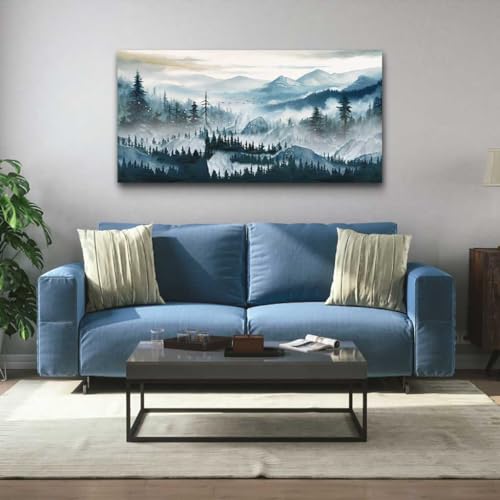 Canvas Wall Art For Living Room Large Wall Decor for Bedroom Home Decor Office Decorations Fog Forest Landscape Wall Painting Stretched And Framed Pictures Art Ready To Hang Works (60"L x 30"W / Forest Wall Art Painting)