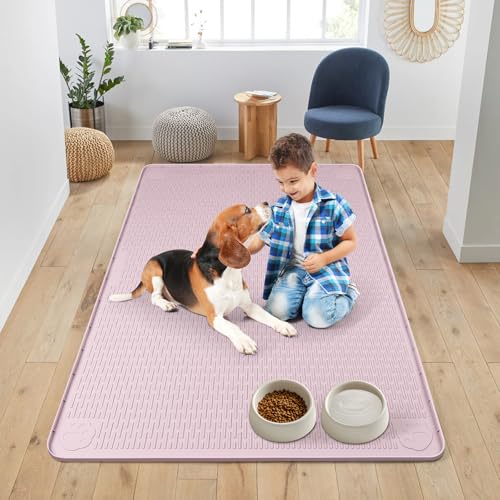 Dog Food Mat 50''x35'' Extra Large Dog Mat for Food and Water (50"L x 35"W / Pink)