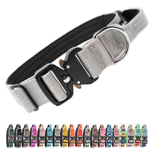Tactical Dog Collar (Silver / L: Neck 17.5" to 24.5")