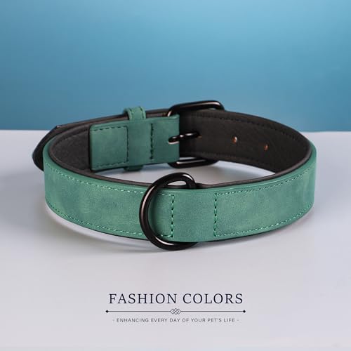 Soft PU Leather Dog Collar (L: Neck 14-18", Width 1" / Green)