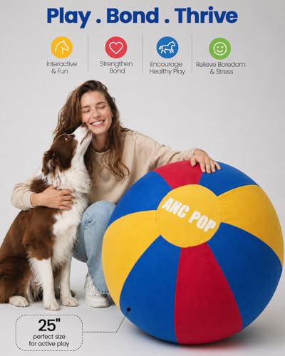 Herding Ball for Dogs Horse & Cover 25" Ball for Horses Large with Hand Pump for Play Horse Toys for Horses Stall (Red and Blue and Yellow / 25 inches)